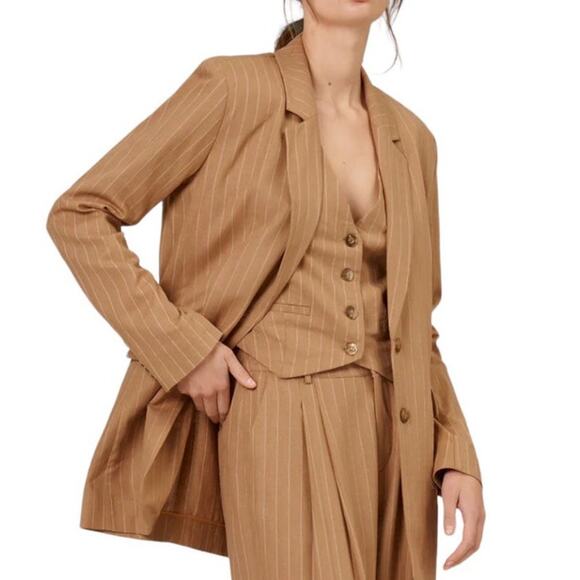 Nicholas Oversized Brown Linen Pinstriped Charlee Blazer size 6 - Picture 1 of 11